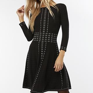 Freja Placed Pattern Fit & Flare Knit Dress Black - Monsoon