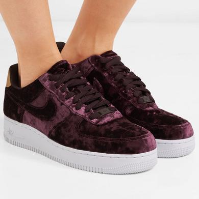 Nike Air Force 1 metallic faux leather-trimmed crushed-velvet sneakers