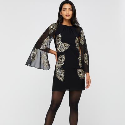 Cara Peacock Embroidered Cape Dress Black 8 7450750108 Monsoon