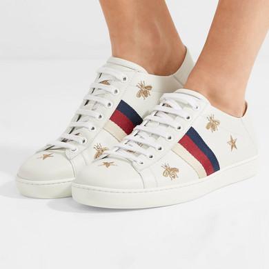 Gucci Ace embroidered leather collapsible-heel sneakers