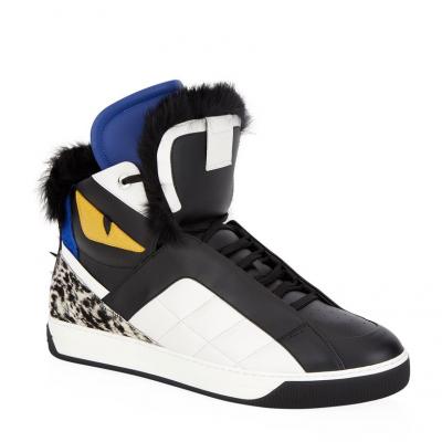 Fendi Monster fur-trimmed high top sneakers