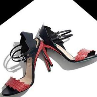 Fendi Zig-Zag Leather & Croc-Embossed Leather Sandal