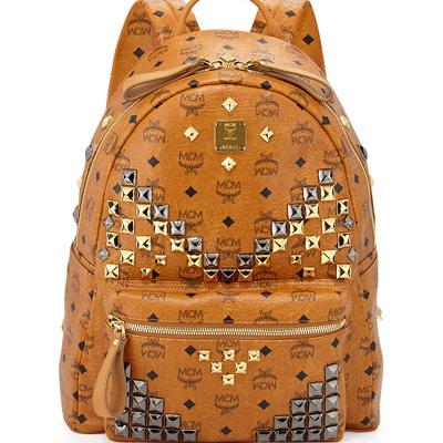 MCM Stark Visetos Men's Medium Studded Backpack, Cognac 
