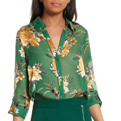 Alice + Olivia Eloise Roll Sleeve Floral Blouse