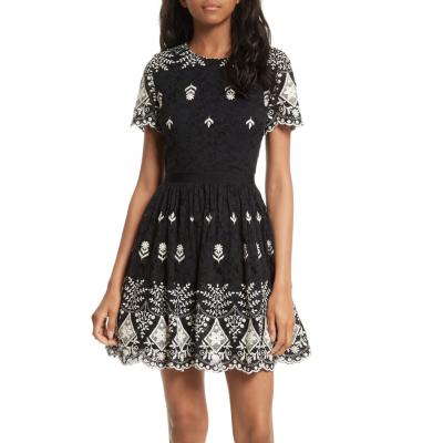 Alice + Olivia Nigel Embroidered Lace Party Dress