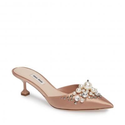 Miu Miu Embellished Pointy Toe Mule (Women) 