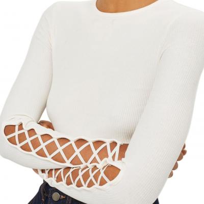 Topshop Lattice Sleeve Ribbed Top