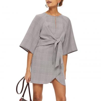 Topshop Plaid Knot Front Minidress