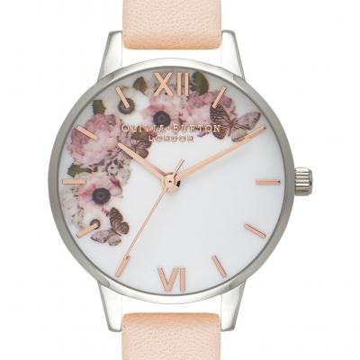 Olivia Burton Enchanted Garden Leather Strap Watch, 30mm