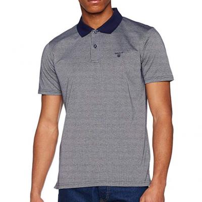 Gant Mens O1. Jacquard Pattern SS Rugger Polo Shirt, (Shadow Blue)