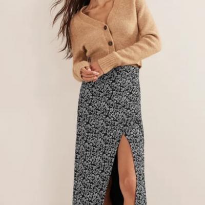 Side Split Jersey Midi Skirt