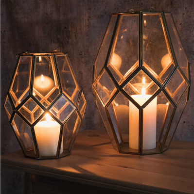 Antique Brass Lanterns - Large Rose & Grey