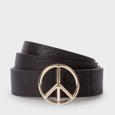 Paul Smith Mens Black Leather Peace Sign Buckle Belt