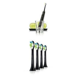 Philips Sonicare DiamondClean Electric Toothbrush, Black and Diamond Clean HX6064/33 Standard Replacement Brush Heads, Black, Pack of 4