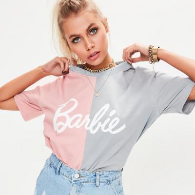 Barbie x Missguided Grey Spliced Barbie T-shirt Missguided