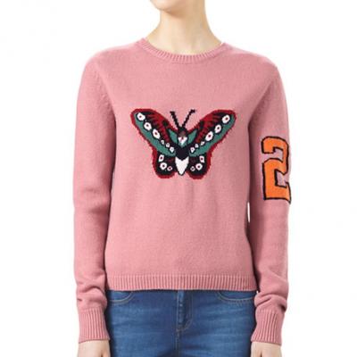 Gucci Intarsia Merino Wool Knit Top, Blush/Multicolor