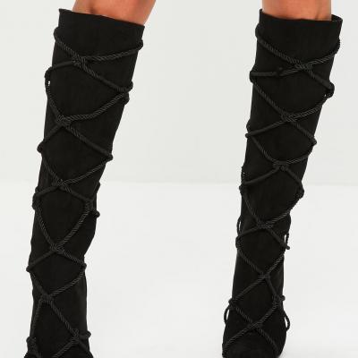 Black Criss Cross Rope Detail Boots Missguided