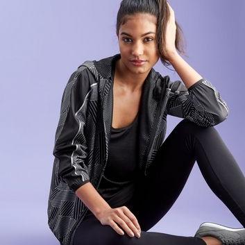 Black Geo Print Woven Sports Jacket