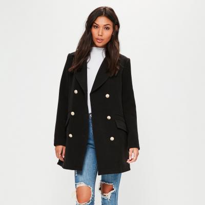 Black Short Faux Wool Military Coat - Missguided