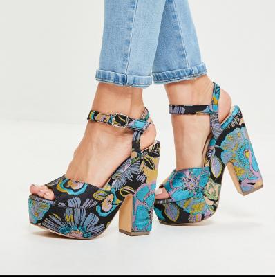 Blue Jacquard Wrapped Demi Wedge Sandals - Missguided