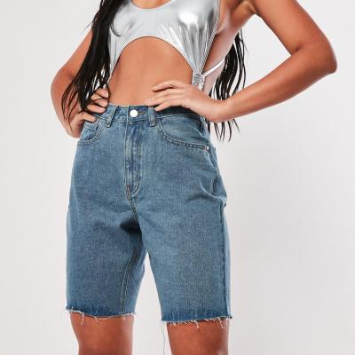 Blue Stonewash Raw Hem Denim Boyfriend Shorts Missguided