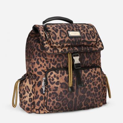 Dolce&Gabbana - LEOPARD-PRINT SICILY BACKPACK IN QUILTED NYLON