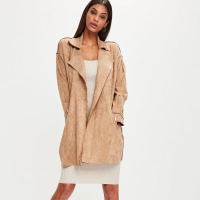Brown Faux Suede Belted Trench Coat Missguided