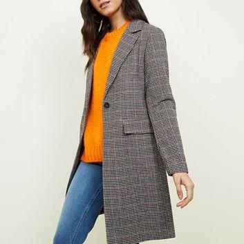 Brown Houndstooth Check Coat New Look