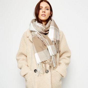 Camel Check Pattern Scarf New Look