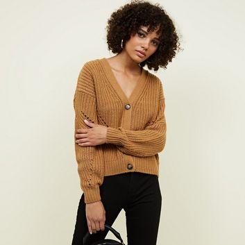 Camel Chunky Knit Cardigan New Look