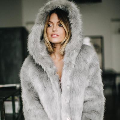 Caroline Receveur Grey Hooded Faux Fur Coat Missguided