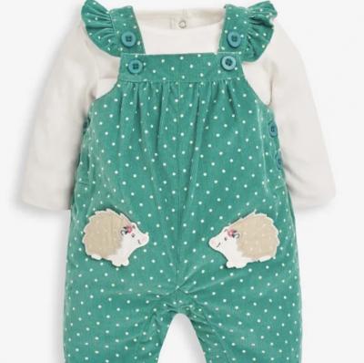  2-PIECE GREEN HEDGEHOG SPOT CORD DUNGAREE SET
