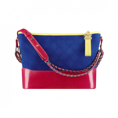 CHANELs GABRIELLE hobo bag, suede split calfskin, smooth calfskin, silver-tone & gold-tone metal-yellow, blue & red - CHANEL