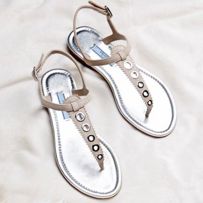 Prada Light Grey Suede Grommeted Thong Sandals