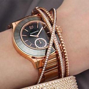 Swarovski Octea Classica Black Rose Gold Tone Bracelet Watch