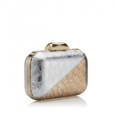 Silver and Gold Metallic Crocodile Clutch Bag - Cloud - JIMMY CHOO
