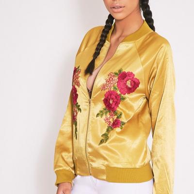 Challah Chartreuse Satin Applique Bomber Jacket - PrettylittleThing