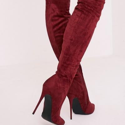 Emmie Burgundy Faux Suede Extreme Thigh High Heeled Boots - PrettyLittleThing