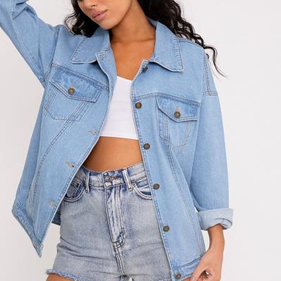 Christianae Mid Wash Au Revouir Felicia Over Sized Denim Jacket - PrettyLittleThing