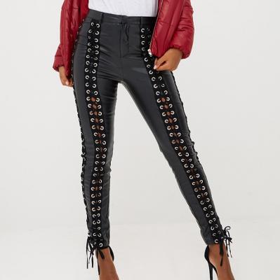 Black Faux Leather Lace Up Skinny Trousers.  PrettyLittleThing