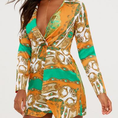 Orange Silky Long Sleeve Wrap Dress. PrettyLittleThing