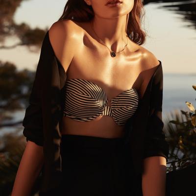 JOURDAN STRIPE T BIKINI TOP OFF WHITE/NIGHT NAVY - Reiss