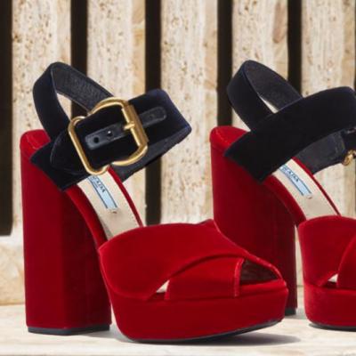 Prada Bicolor Velvet Crisscross Platform Sandals