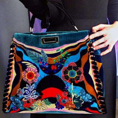 Fendi Peekaboo Large Embroidered Velvet Bag, Black Multi