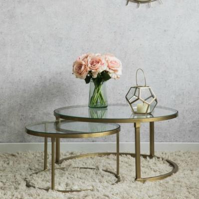 Stacking Round Glass Coffee Table Set Rose & Grey