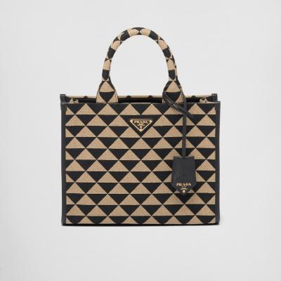 Black/beige Small Prada Symbole jacquard fabric handbag Prada