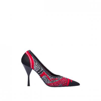 Knit fabric pointy toe pumps