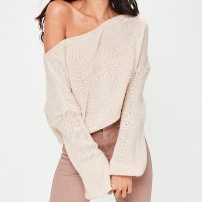 Cream Off Shoulder Balloon Sleeve Cropped Sweater Missguided