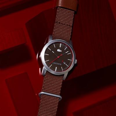 LaCoste METRO WATCH WITH DATE IN STAINLESS STEEL WITH BEIGE TEXTILE STRAP