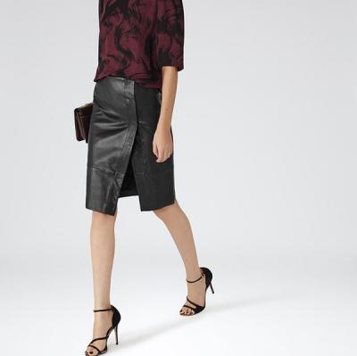 Reiss ESME LEATHER WRAP SKIRT  BLACK  £245